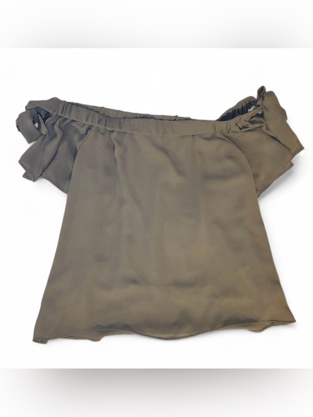 Fab’rik Women’s Large Khaki Off The Shoulder Blouse Tie Lined Flowy